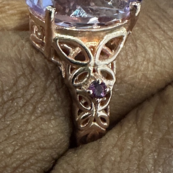 Vintage rose gold over sterling silver ring-large purple gemstone - Picture 4 of 16